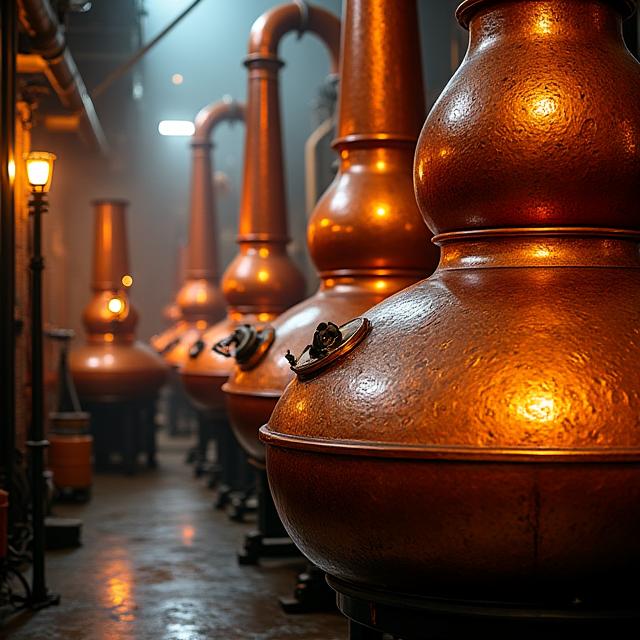 Traditional Irish whiskey distillery with copper stills